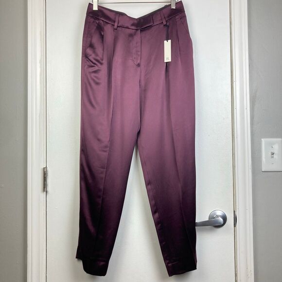 Banana Republic NWT Isa Pleated Italian Satin Tapered Pants in Purple Prune sz 4 - Picture 2 of 10